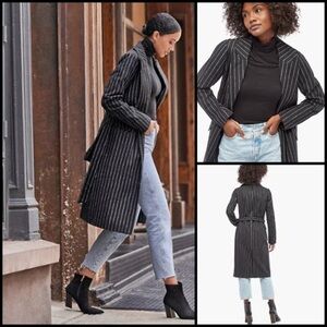 Justfab Pinstripe Faux Wool Chic Black Robe Tie Waist Office Mob Wife Coat XXL